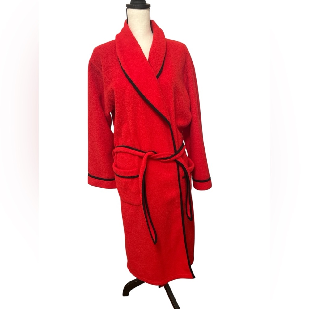 Vintage 1990s USA made Hanna Andersson red fleece long unisex adult robe sz M